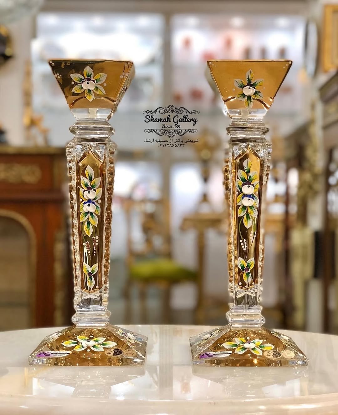 شمعدان طلاکوب گل‌برجسته آلیش - 