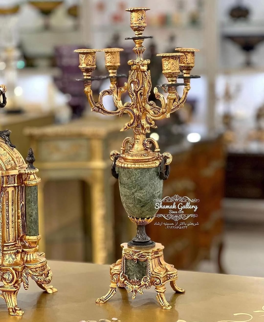 ساعت و شمعدان سنگ و برنز - 