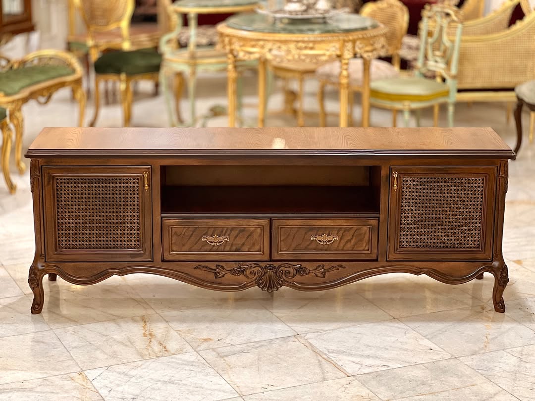 میز تلویزیون باواریایی 180 سانت درب حصیری کشو دار  - 