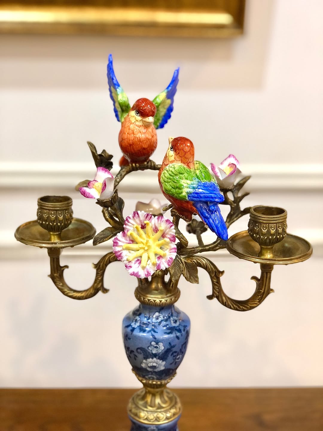 ست شمعدان  چینی و برنز - 