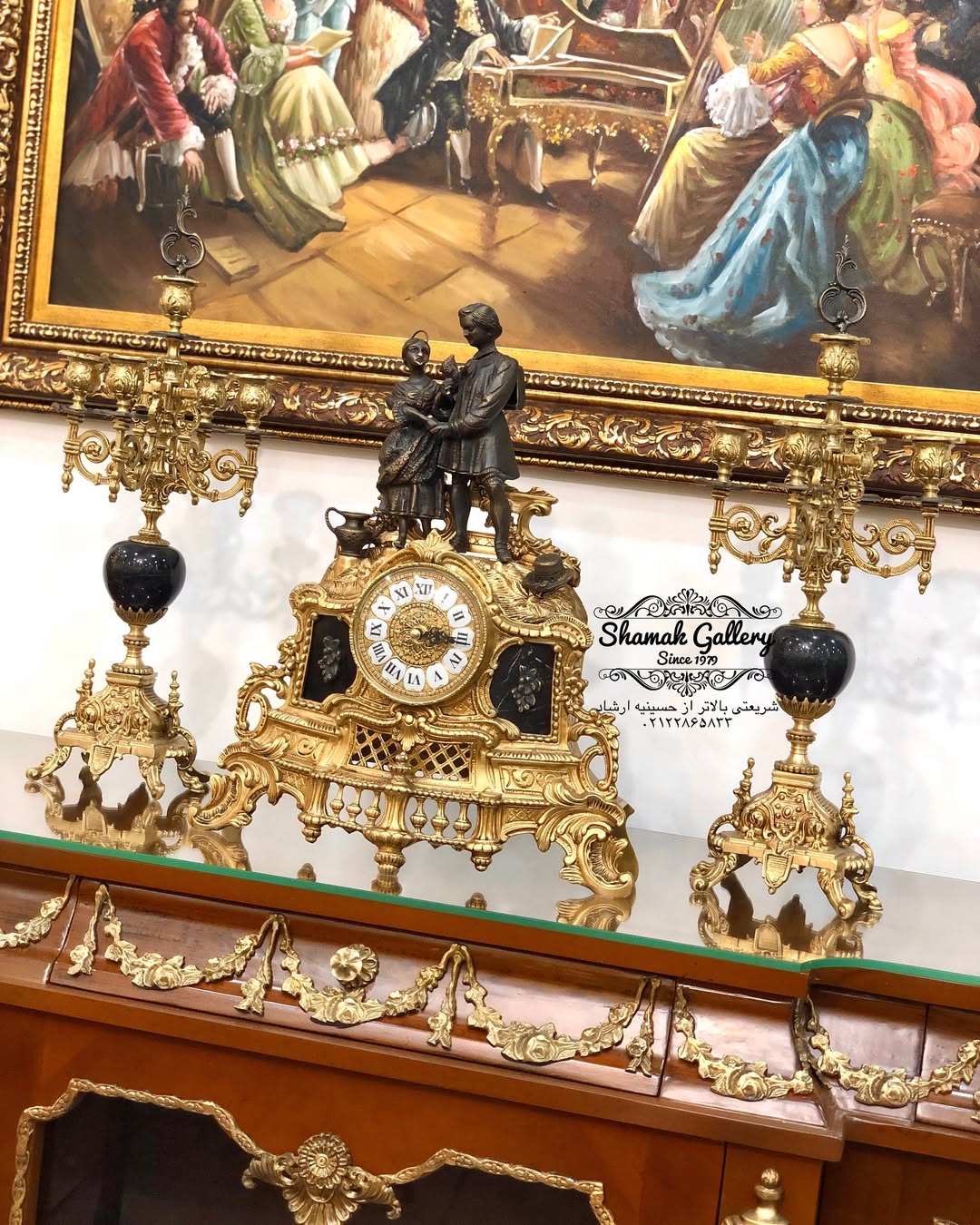 ساعت‌وشمعدان عروس و داماد تمام برنز - 