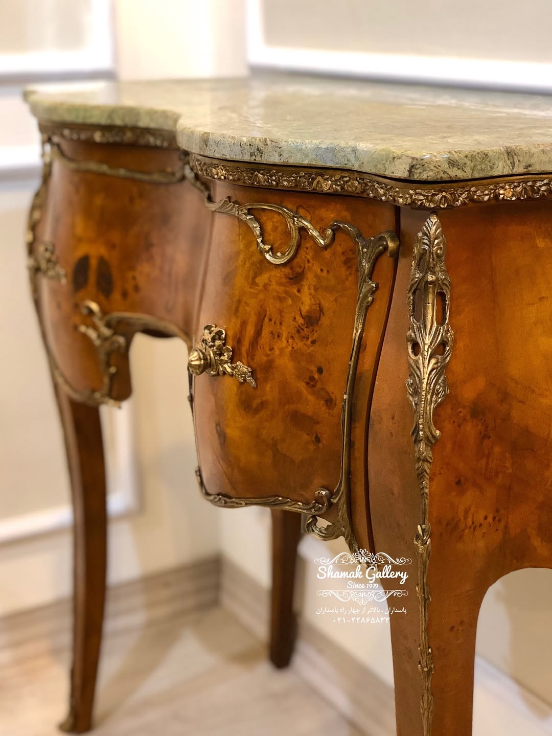 کنسول تک کشو چوب و برنز - صفحه شیشه  - 